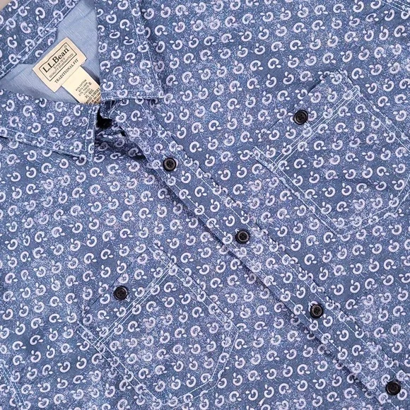 LL Bean Shirt Mens Extra Large Blue Linen Tencel Short Sleeve Resort Hiking - Picture 1 of 9